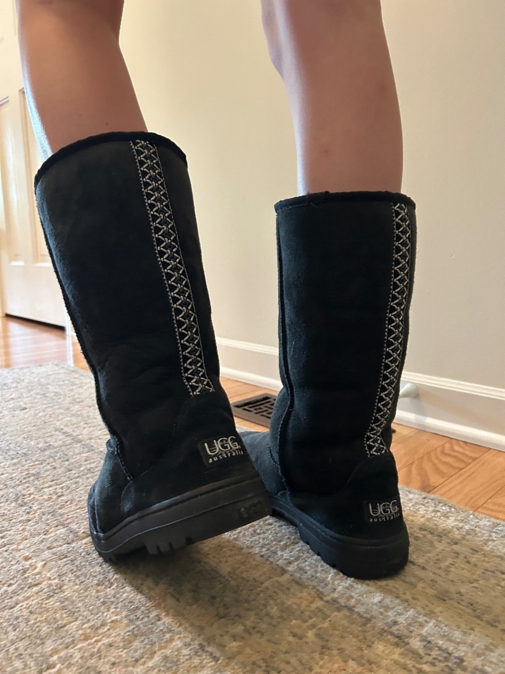 Vintage Ugg Australia Womens Ultra Tall Size 9 Black Wool Leather Boots #5245